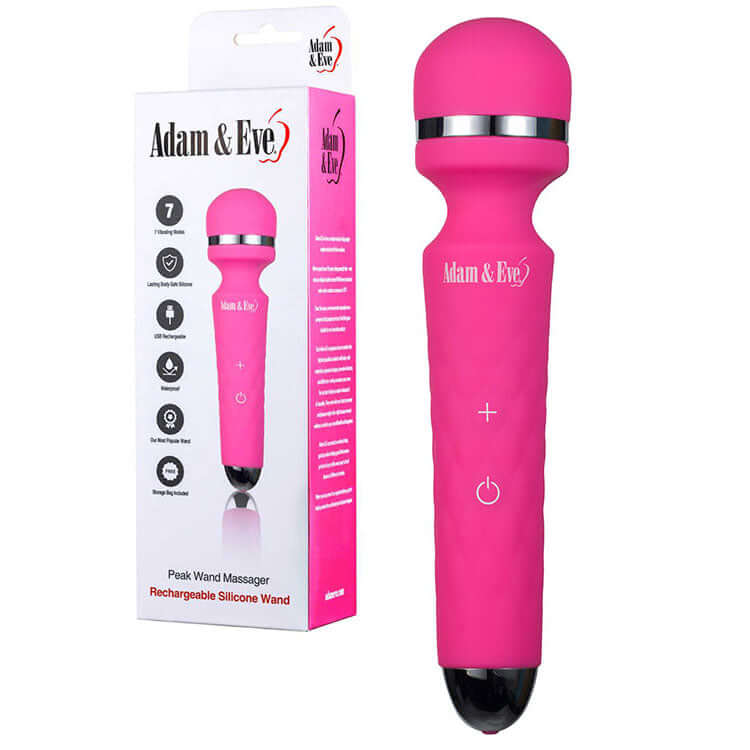 Adam & Eve Peak Wand Massager - Pink 19.1 cm USB Rechargeable Massager Wand