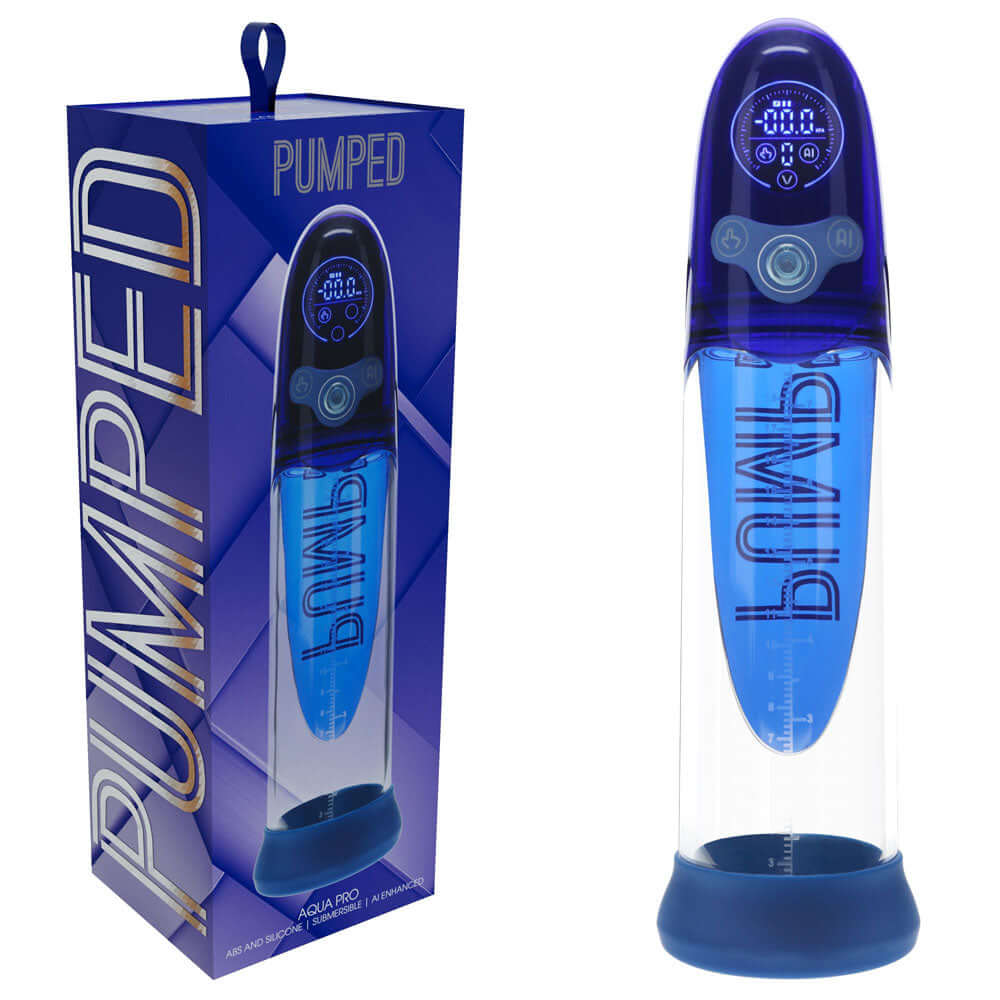 PUMPED Aqua-Pro Auto Pump - Blue - Blue/Clear USB Rechargeable AI-Enabled Submersible Auto Penis Pump