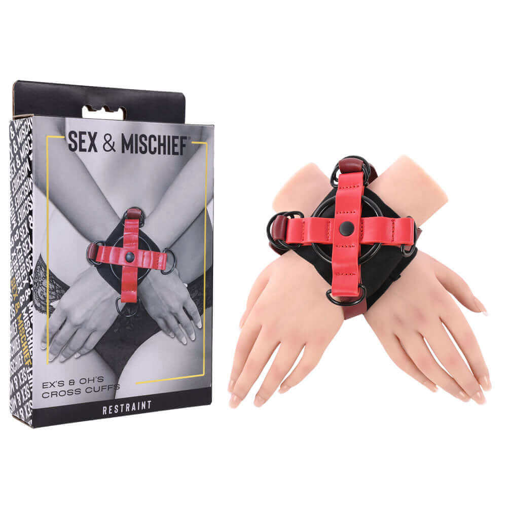 S&M Exs & Ohs Cross Cuffs - Red/Black Restraints
