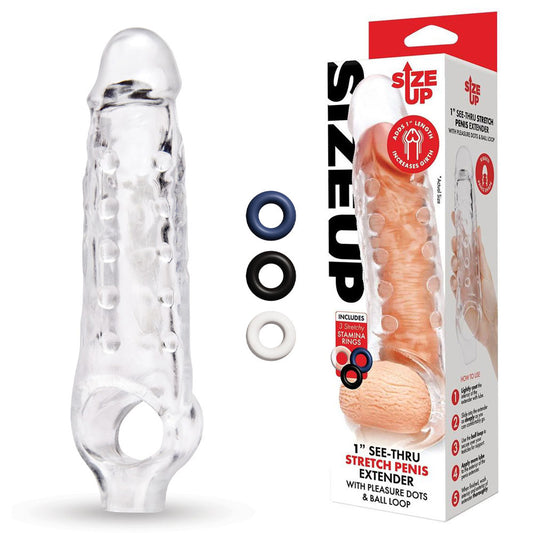 Size Up 1 Inch See-Thru Stretch Penis Extender Clear 2.5 cm