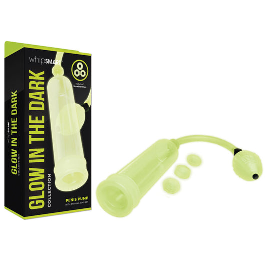 WhipSmart Glow In The Dark Penis Pump With 3 Piece Cock Ring Set