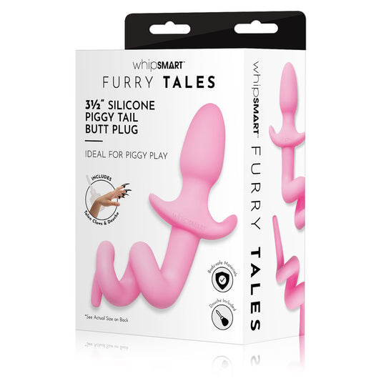 WhipSmart Furry Tales 3.5 Inch Silicone Piggy Tail Butt Plug Pink 8.9 cm