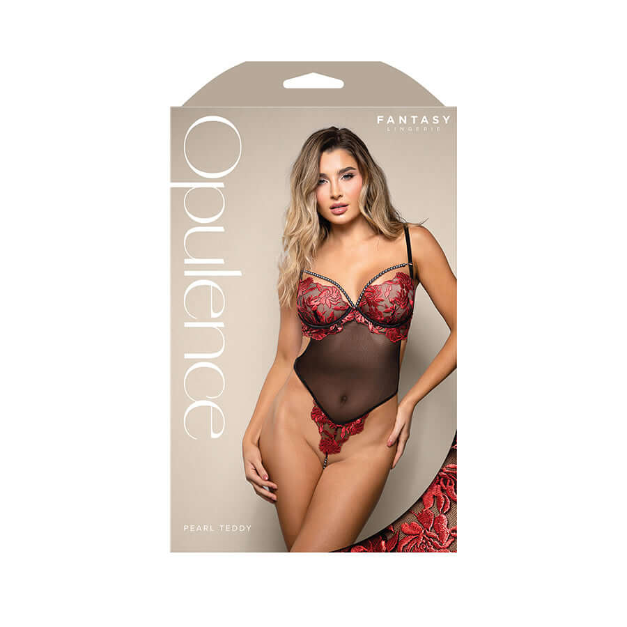 OPULENCE Floral Pearl Teddy - Red - Red/Black - S/M Size