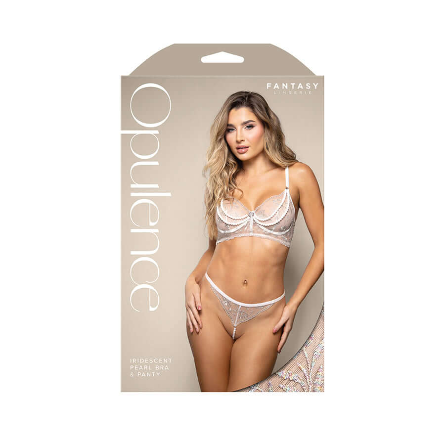 OPULENCE Iridescent Pearl Bra & Panty - White - White - S/M Size