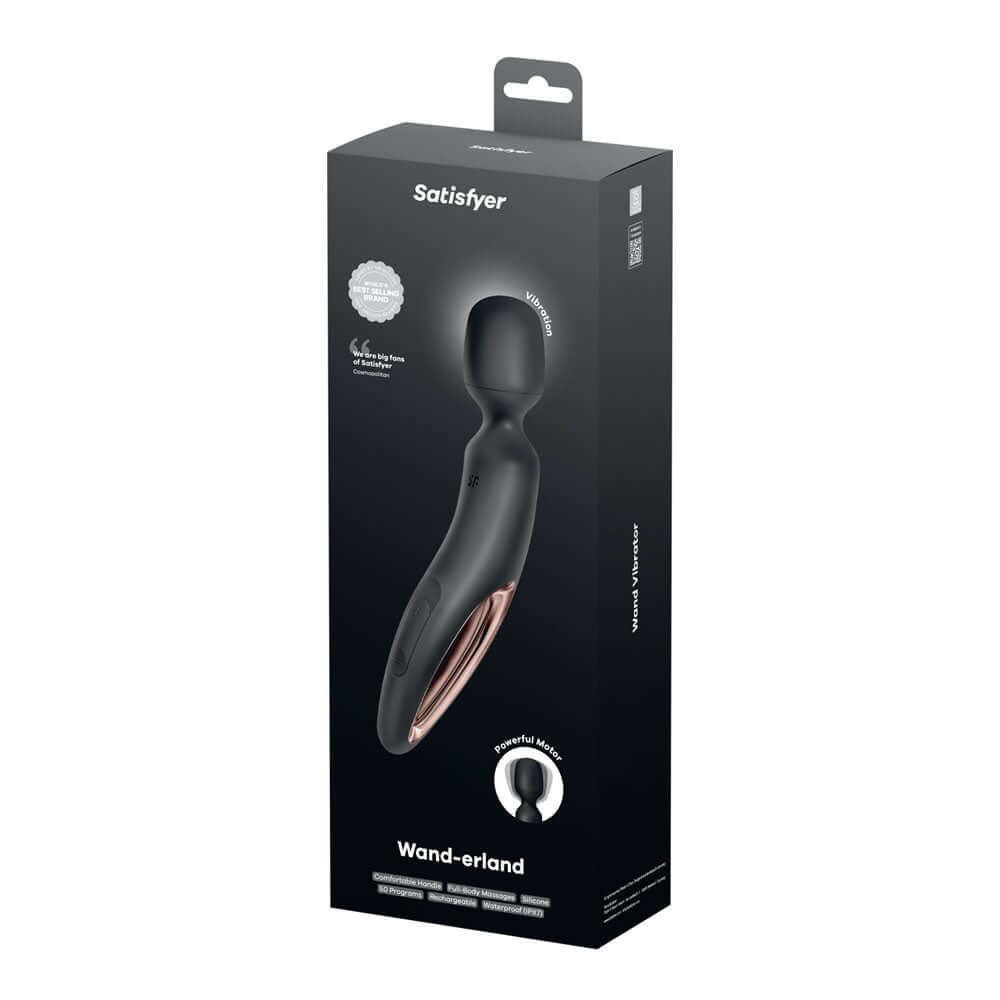 Satisfyer Wand-erland - Black - Black/Rose Gold USB Rechargeable Massage Wand