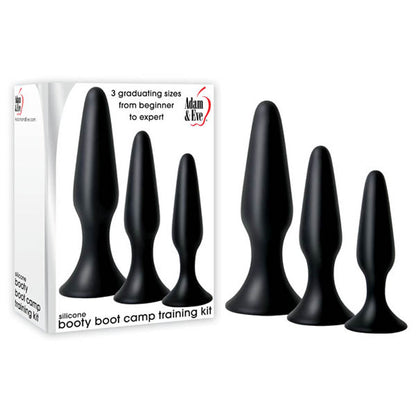 Adam & Eve Silicone Booty Boot Camp Training Kit Black Butt Plugs - Set of 3 Sizes