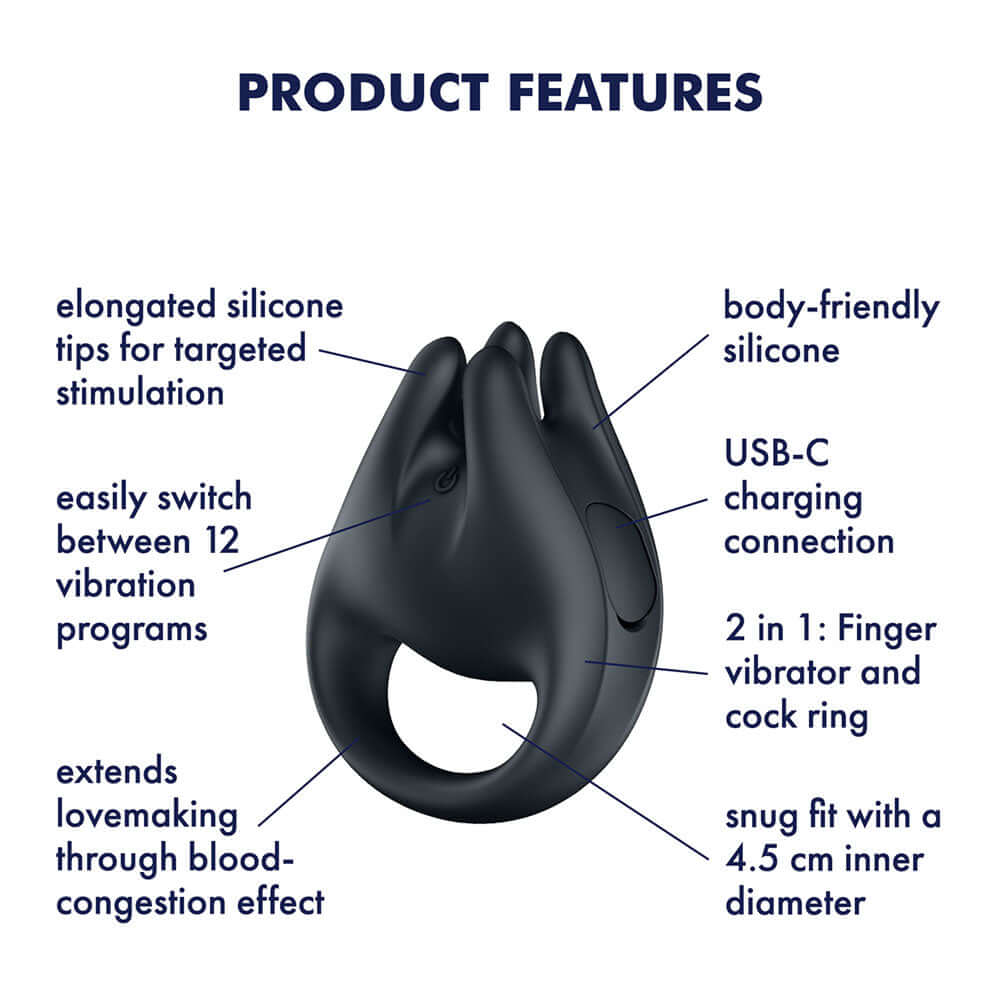 Satisfyer Perfect Pair 1 - Black USB-C Rechargeable Vibrating Couples Ring