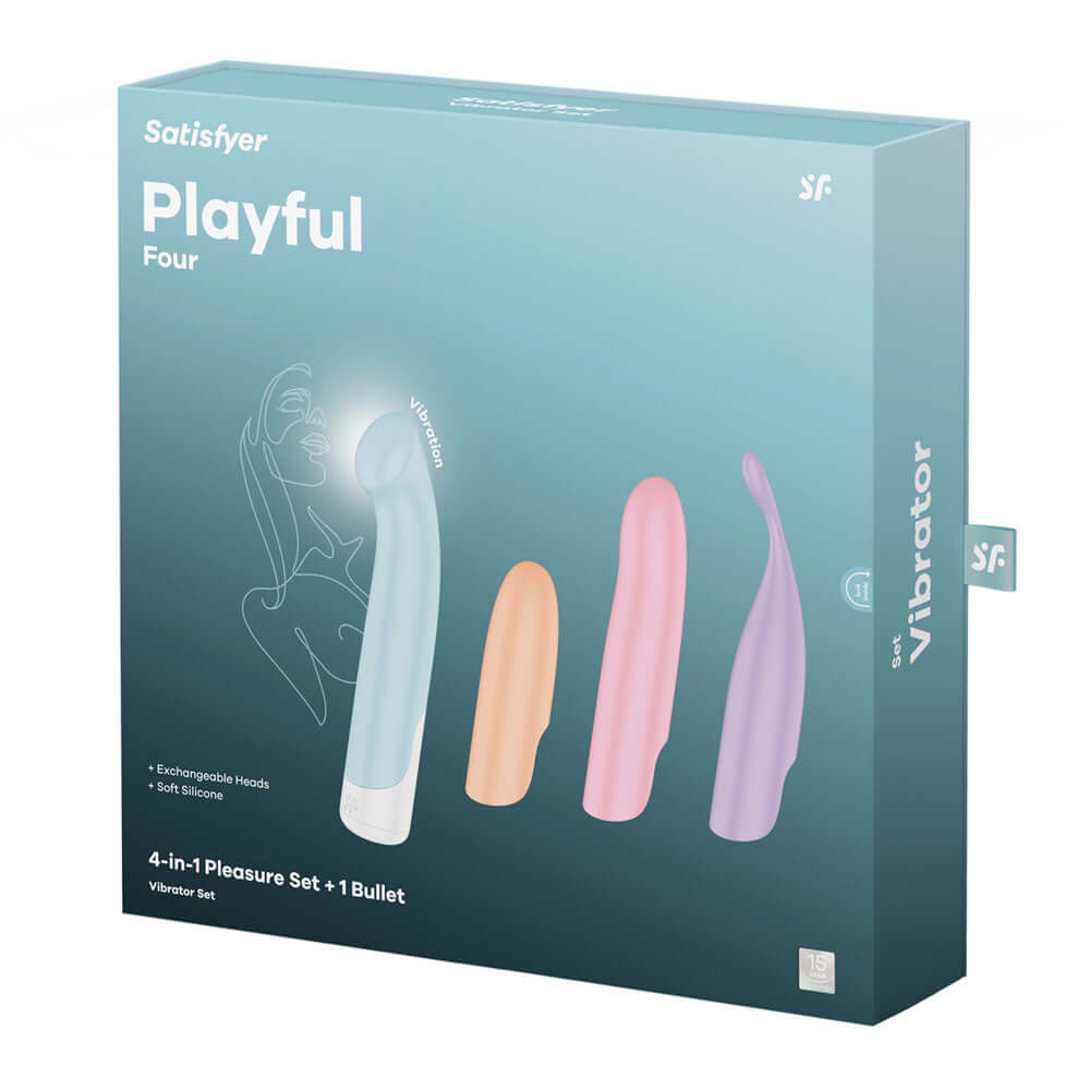 Satisfyer Playful Four - Coloured USB Rechargeable Vibrator with 4 Interchangeable