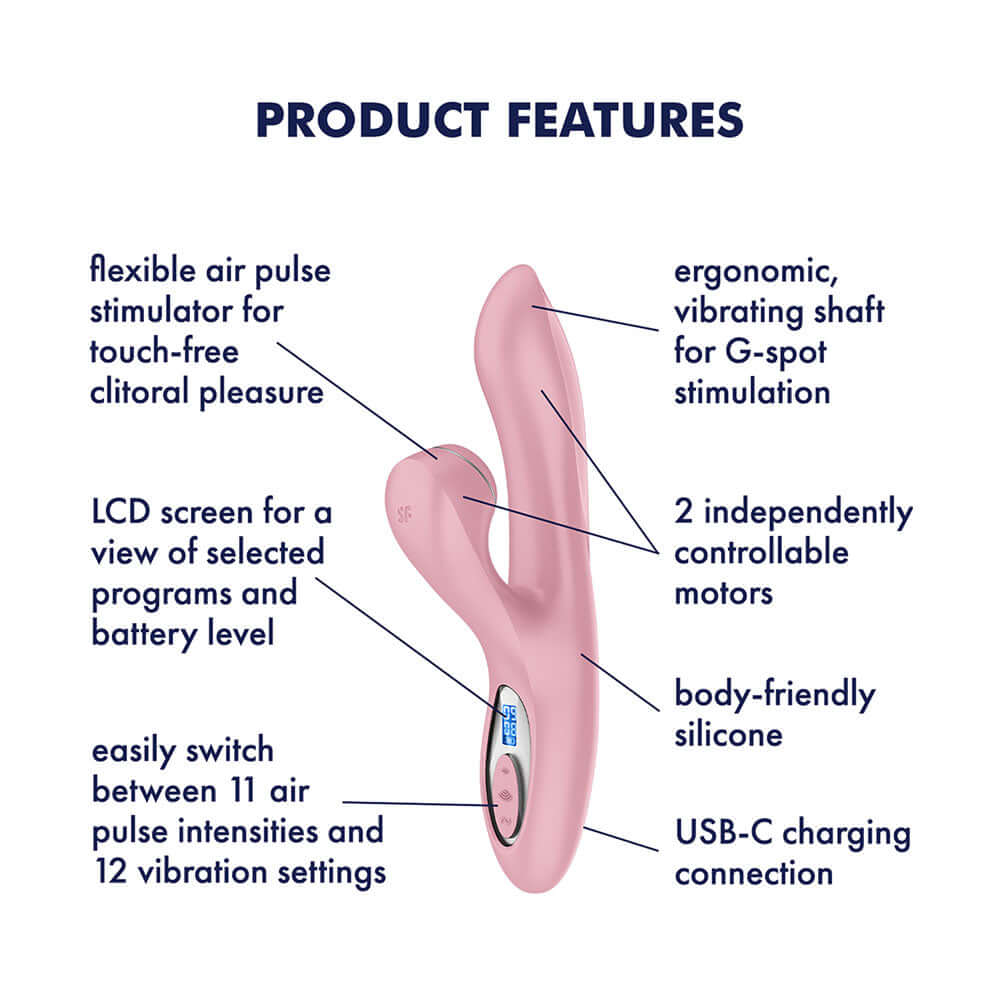 Satisfyer Pro + G-Spot - Pink - Rose Pink 22 cm USB-C Rechargeable Rabbit Vibrator with Touch-Free Clitoral Stimulator
