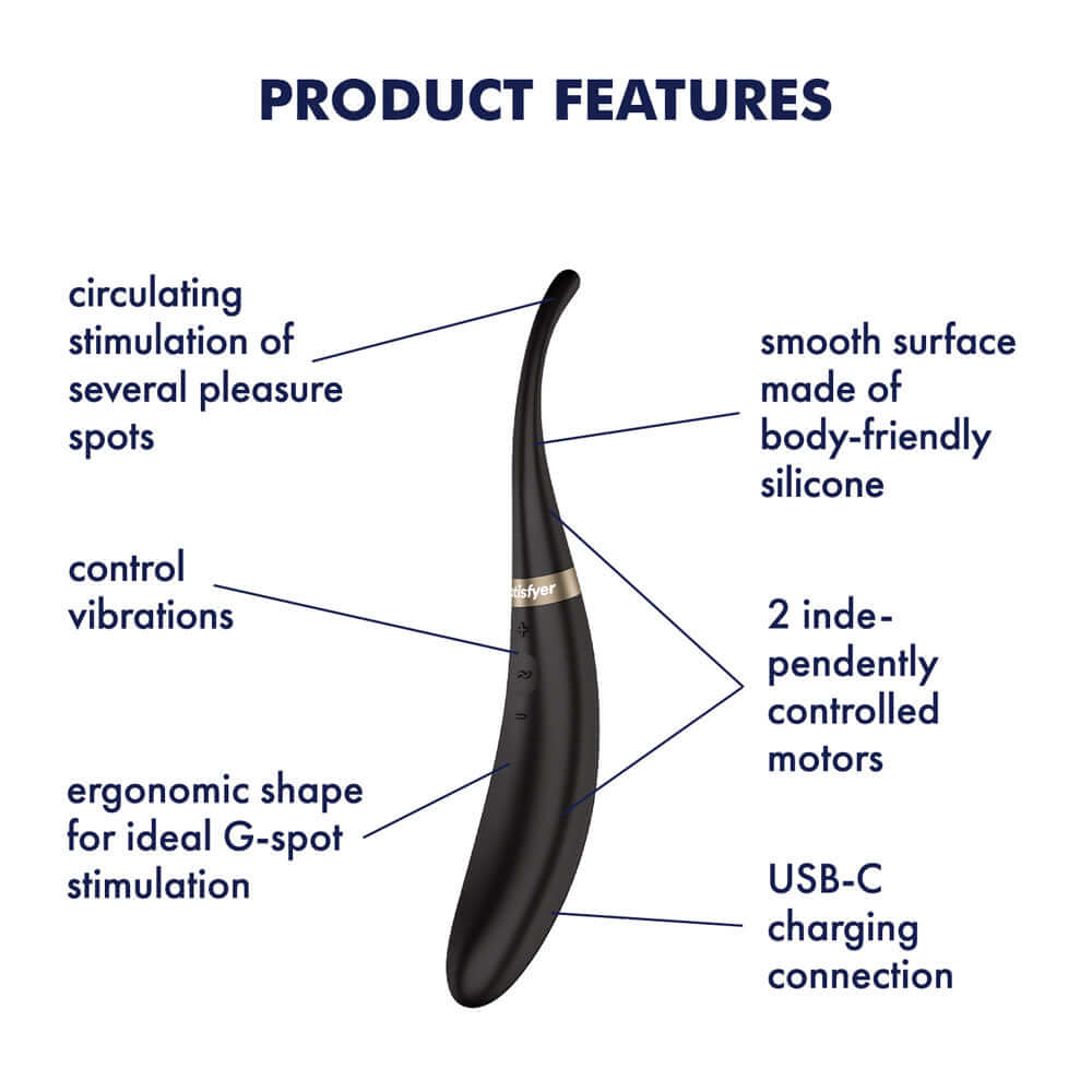 Satisfyer Tip Tease - Black - Black USB Rechargeable Vibrator with Twirling Tip