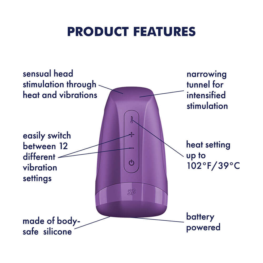 Satisfyer Men Heat Vibration - Battery Series - Purple Heating and Vibrating Masturbator
