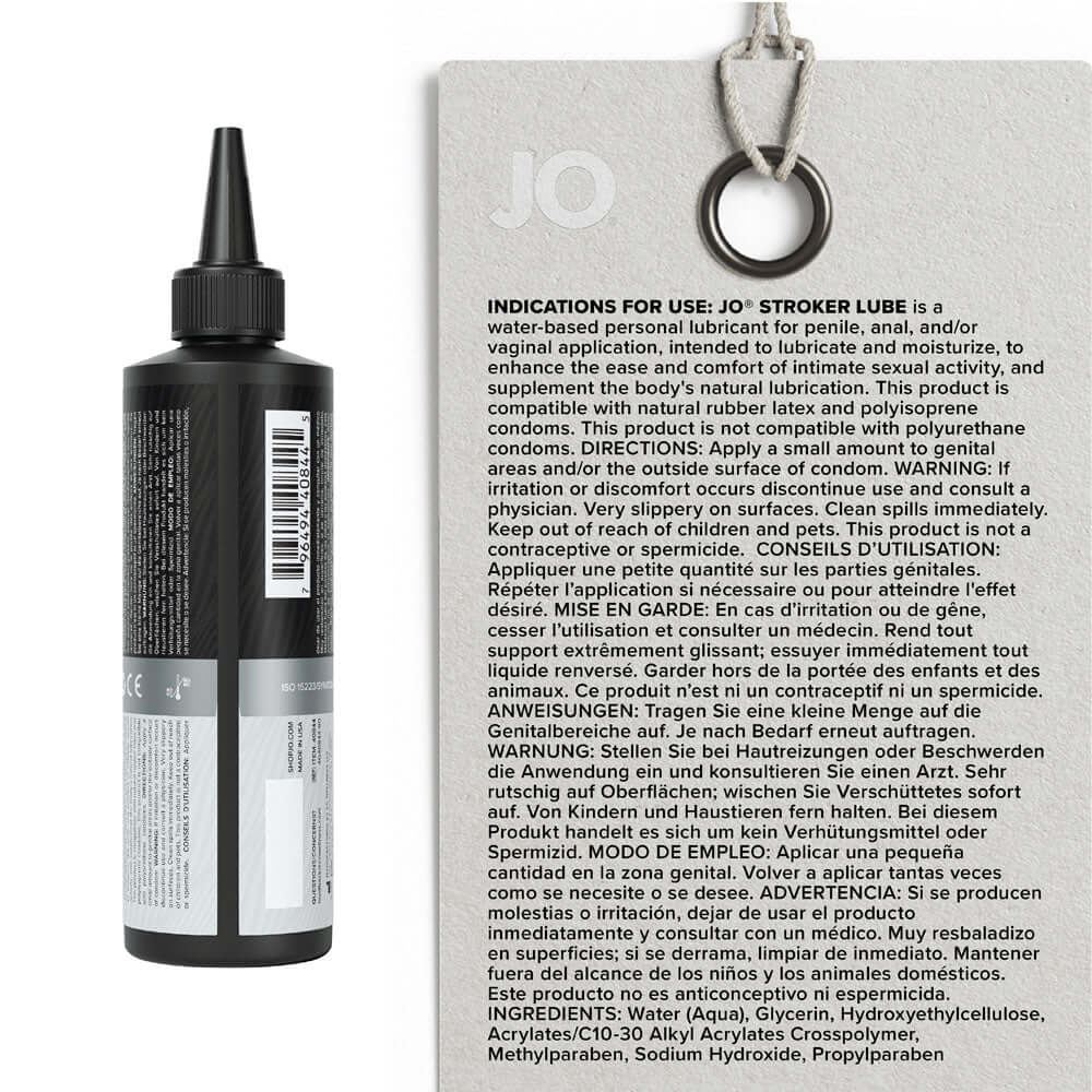 JO Stroker Lube - 240ml - Water Based Stroker Lubricant - 240 ml Bottle