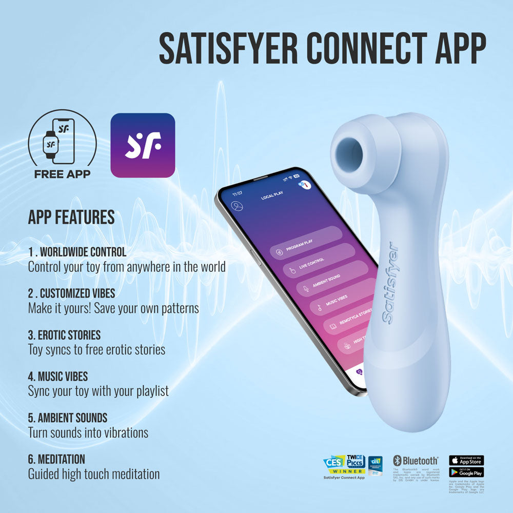 Satisfyer Pro 2 Generation 4 - Serene Blue - Blue Touch-Free USB-C Rechargeable Clitoral Stimulator with App Control