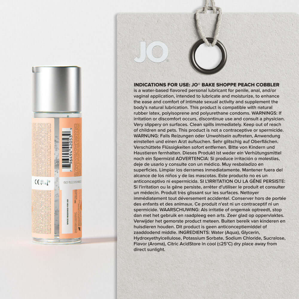 JO Bake Shoppe - Peach Cobbler - Peach Cobbler Flavoured Water Based Lubricant - 60 ml Bottle