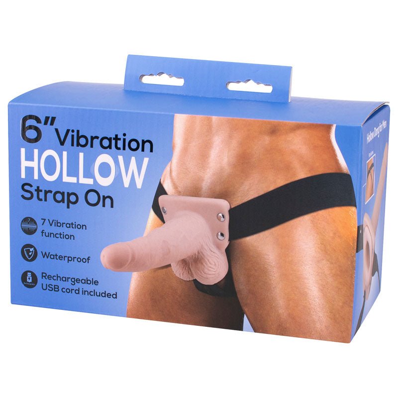 6'' Vibration Hollow Strap-On - Flesh USB Rechargeable