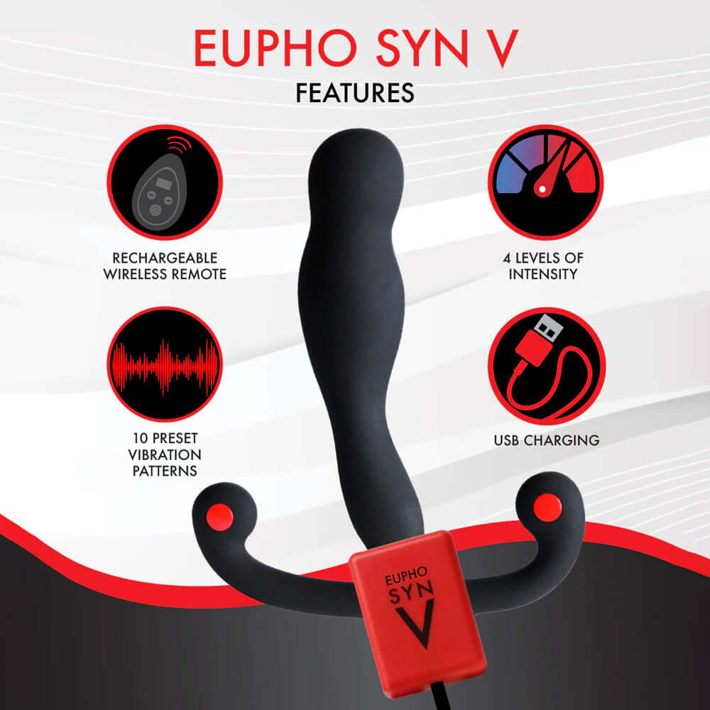 Aneros Eupho Syn V - Black USB Rechargeable Vibrating Prostate Massager with Remote