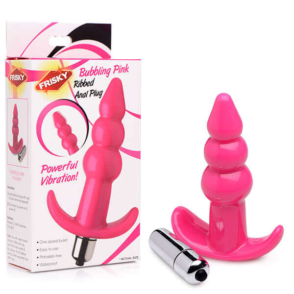 Frisky Ribbed Vibrating Butt Plug - Pink 10.9 cm Vibrating Butt Plug