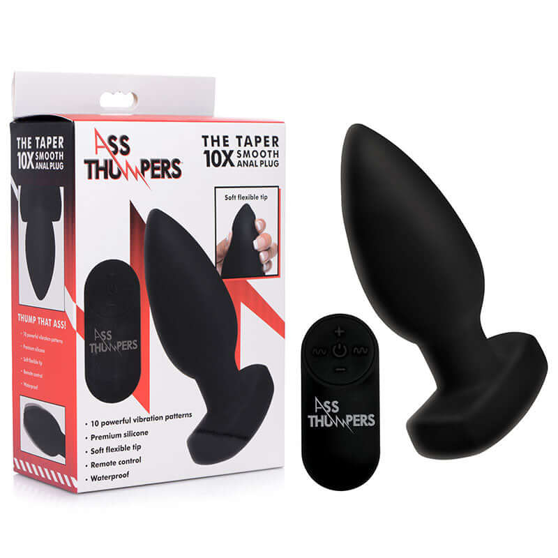 Ass Thumpers The Taper - Black 13 cm USB Rechargeable Vibrating Butt Plug with Wireless Remote