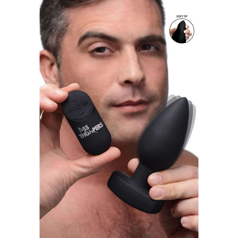 Ass Thumpers The Taper - Black 13 cm USB Rechargeable Vibrating Butt Plug with Wireless Remote