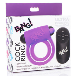 Bang! Silicone Cock Ring & Bullet - Purple USB Rechargeable Vibrating Cock Ring with Wireless Remote