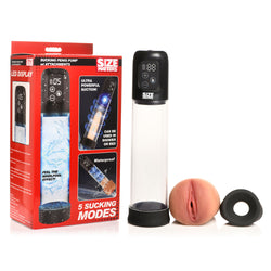 Size Matters Sucking Penis Pump Plus Attachments Clear USB Rechargeable