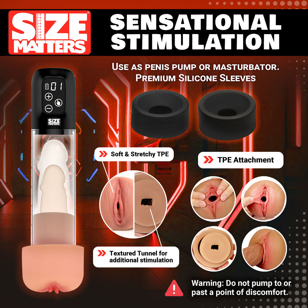 Size Matters Sucking Penis Pump Plus Attachments Clear USB Rechargeable