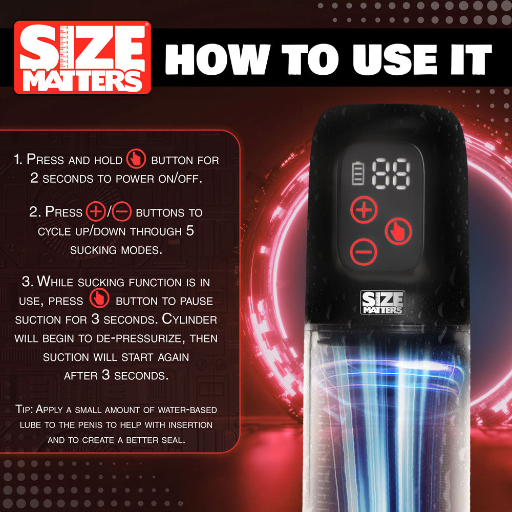 Size Matters Sucking Penis Pump Plus Attachments Clear USB Rechargeable