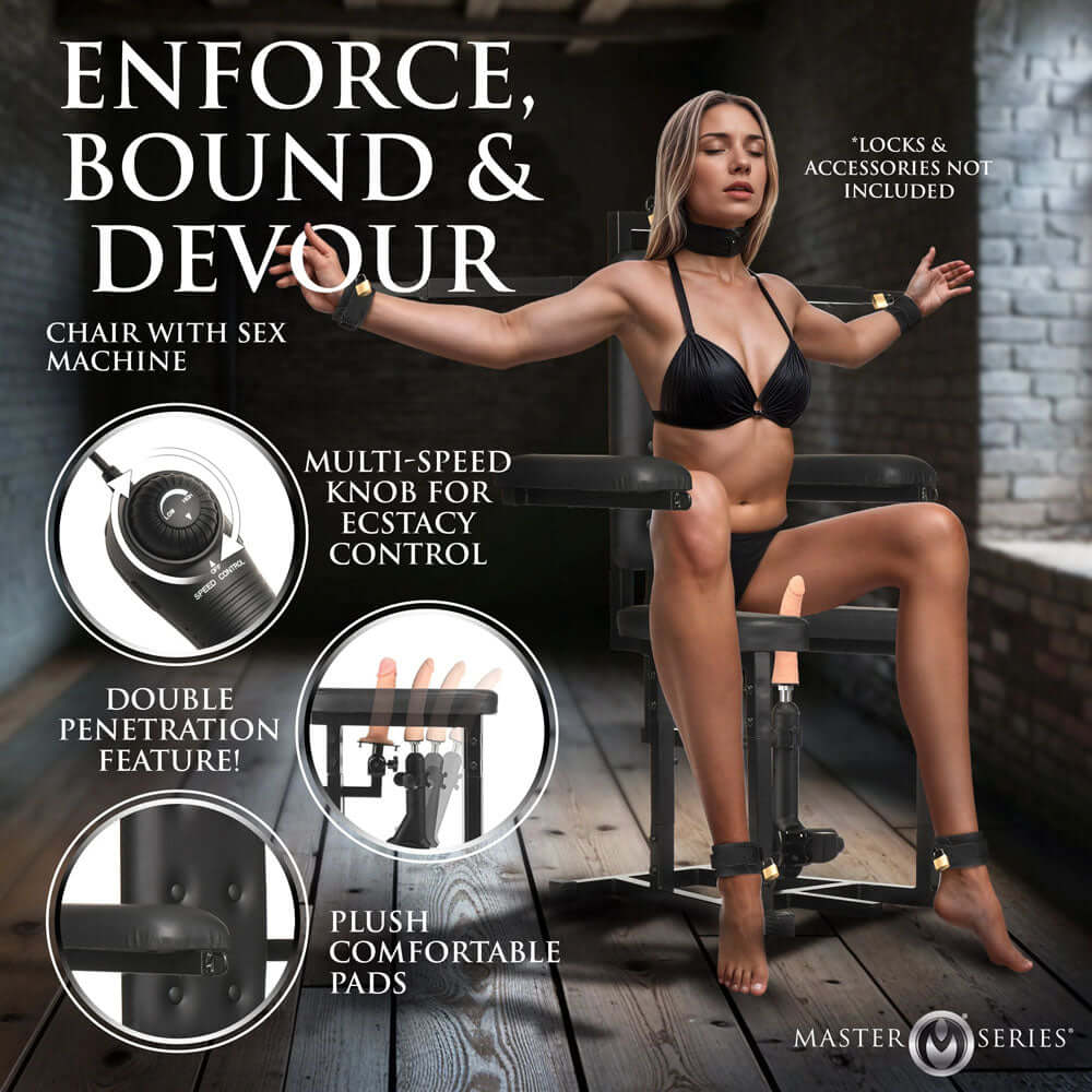 Master Series Enforcer Chair with Sex Machine - Deluxe Restraint Chair with Mains Powered Sex Machine