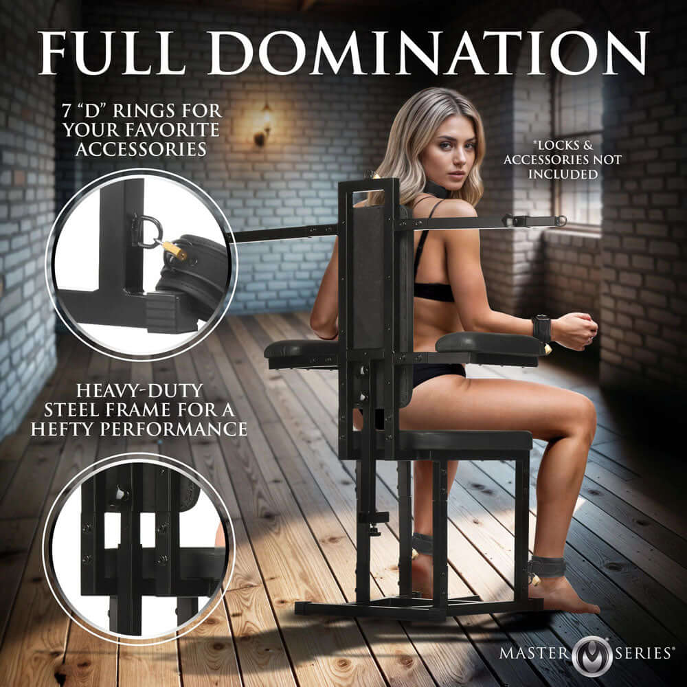 Master Series Enforcer Chair with Sex Machine - Deluxe Restraint Chair with Mains Powered Sex Machine