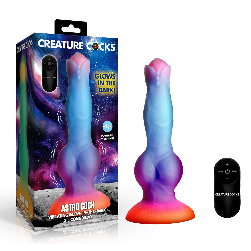 Creature Cocks Astro Cock - Glow In Dark 20.6 cm Vibrating Fantasy Dildo with Remote
