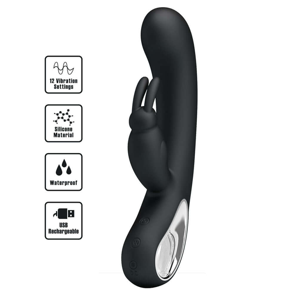 Party Up COLIN Rabbit Vibe - Black - Black 21 cm USB Rechargeable Rabbit Vibrator