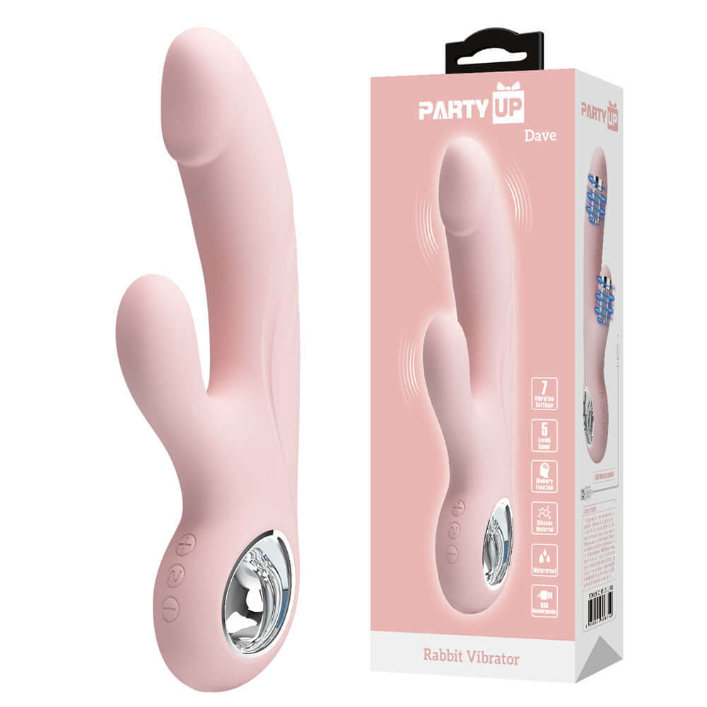 Party Up DAVE Rabbit Vibe - Pink - Pink 19 cm USB Rechargeable Rabbit Vibrator