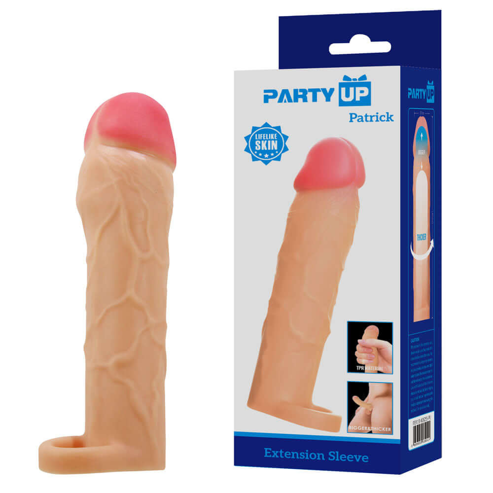 Party Up PATRICK 2 Inch Extender Sleeve - Flesh 2 Inch Penis Extender Sleeve with Ball Strap