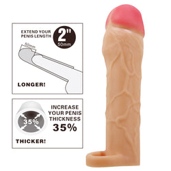 Party Up PATRICK 2 Inch Extender Sleeve - Flesh 2 Inch Penis Extender Sleeve with Ball Strap