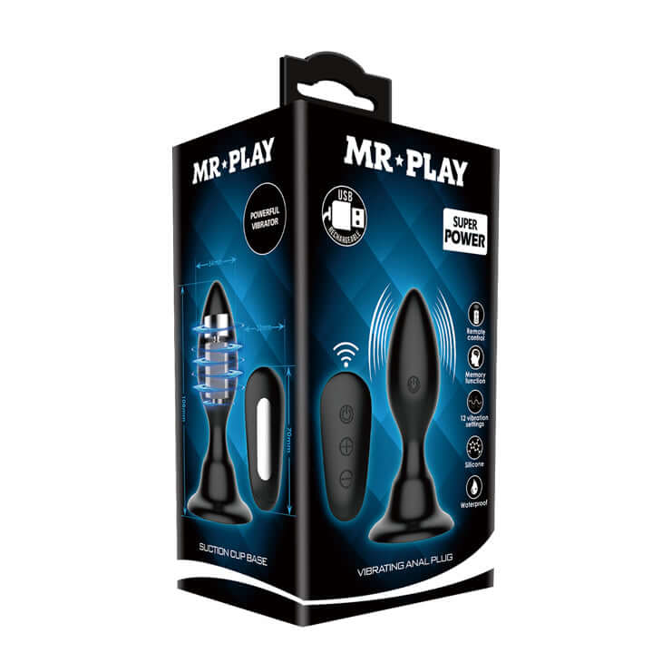 MR PLAY Vibrating Anal Plug - Black 10.8 cm USB Rechargeable Vibrating Butt Plug with Remote