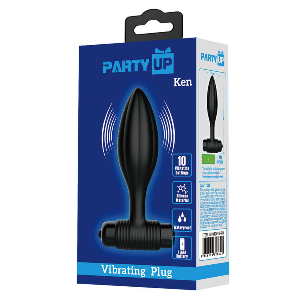 Party Up KEN Vibrating Butt Plug - Black 8.6 cm Vibrating Butt Plug