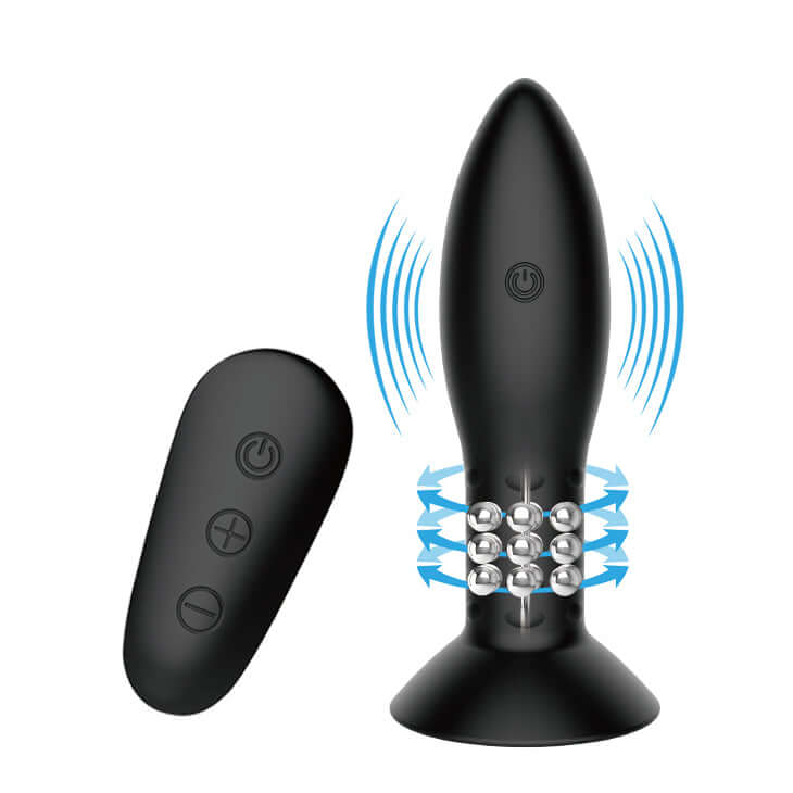 MR PLAY Rotation Beads Anal Plug - Black USB Rechargeable Beaded Butt Plug with Wireless Remote