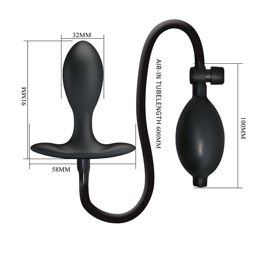 Party Up KEVIN Inflatable Butt Plug - Black 9.1 cm Inflatable Butt Plug