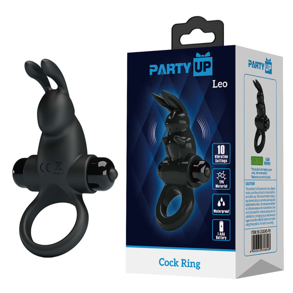 Party Up LEO Black Vibrating Cock Ring Party Up LEO Black Vibrating Cock Ring