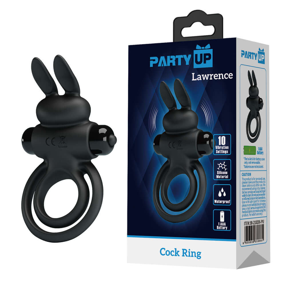 Party Up LAWRENCE Vibrating Cock Ring - Black Vibrating Cock & Balls Ring