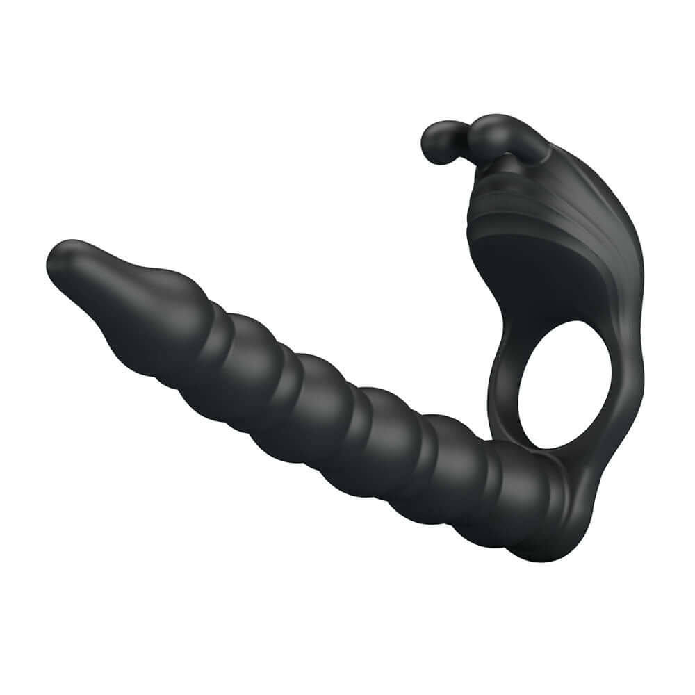 Party Up MARCUS Ring & Anal Plug - Black USB Rechargeable Vibrating Cock Ring with Double Penetrator