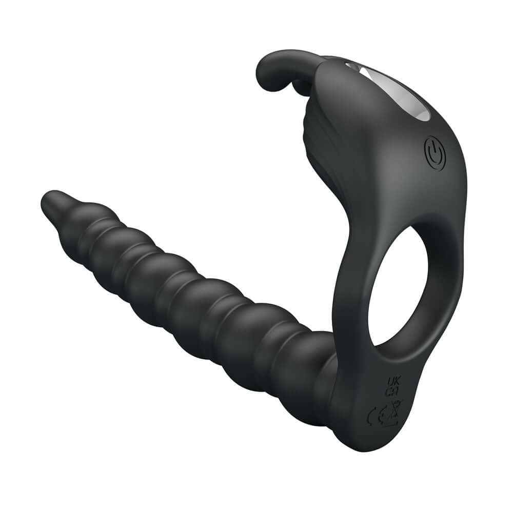 Party Up MARCUS Ring & Anal Plug - Black USB Rechargeable Vibrating Cock Ring with Double Penetrator