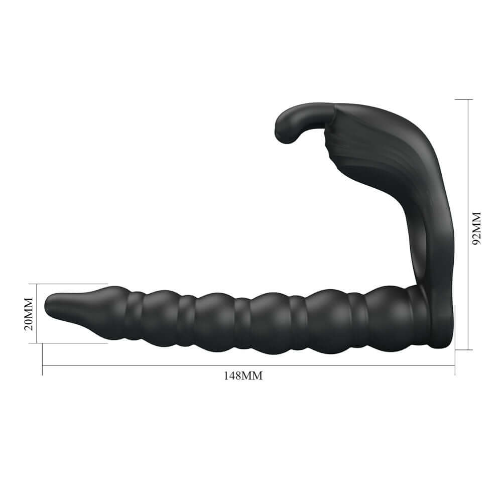 Party Up MARCUS Ring & Anal Plug - Black USB Rechargeable Vibrating Cock Ring with Double Penetrator