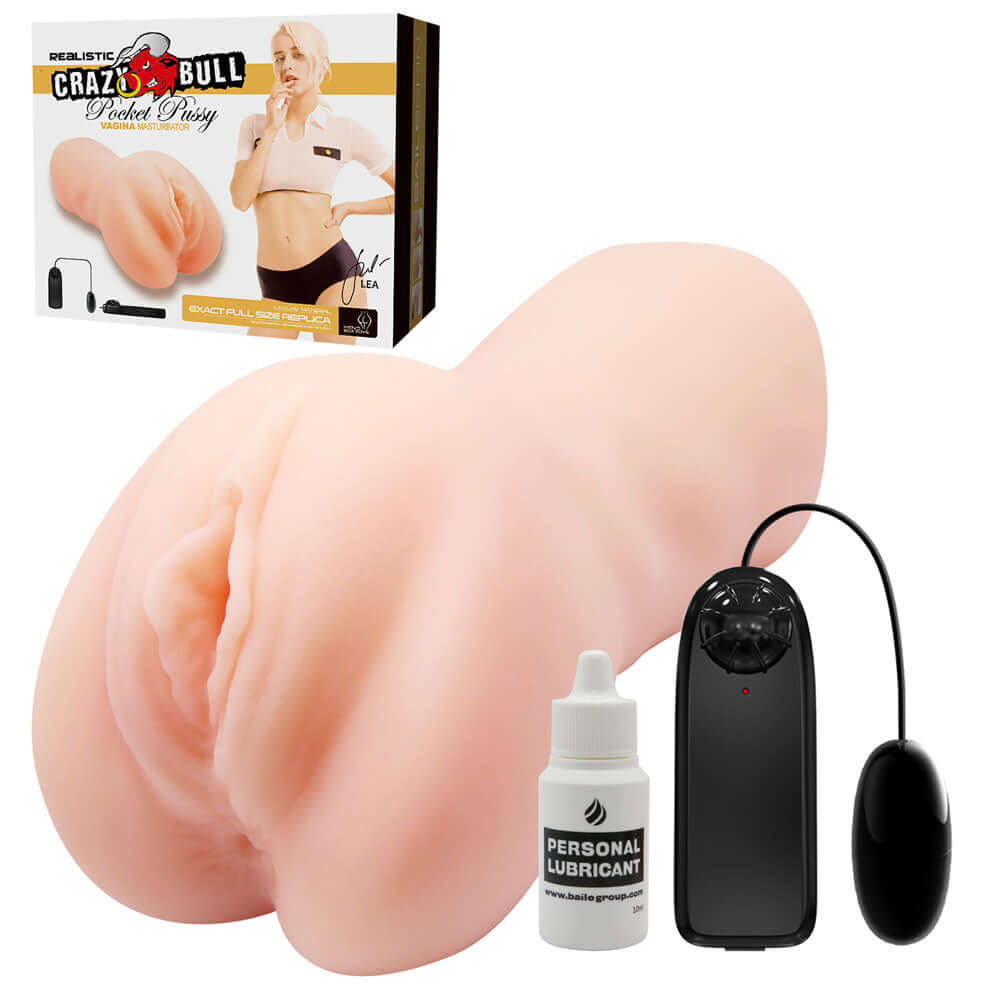 CRAZY BULL LEA Vibrating Vagina Stroker - Flesh Vibrating Vagina Stroker