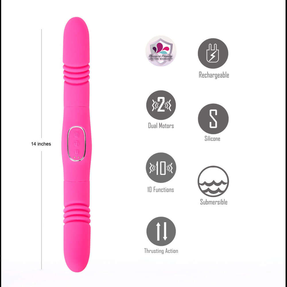 Maia ZENA - Pink - Pink 35.5 cm USB Rechargeable Dual Thrusting Double Ended Vibrator
