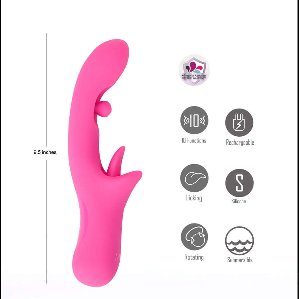 Maia ALORA - Pink 24.1 cm USB Rechargeable Rotating & Licking Vibrator