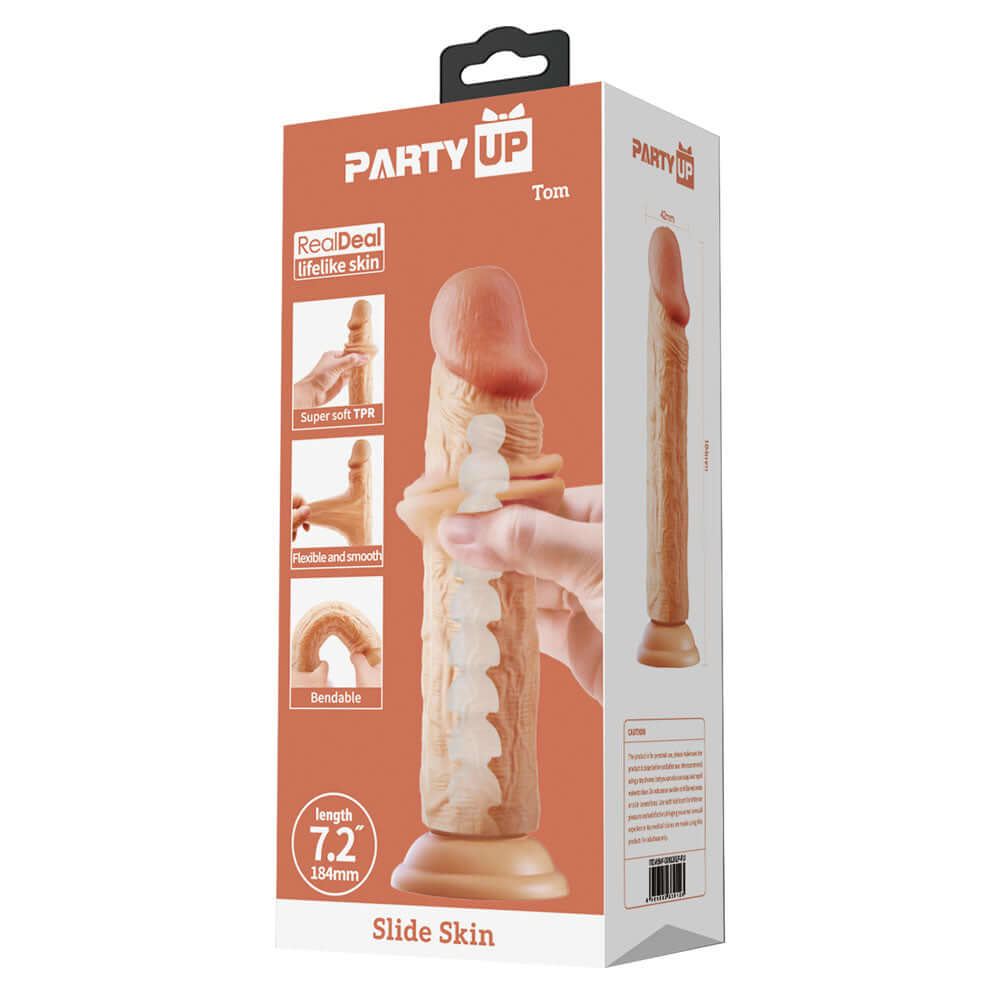 Party Up TOM Slide Skin Dong - Flesh 18.4 cm Flexible Dildo
