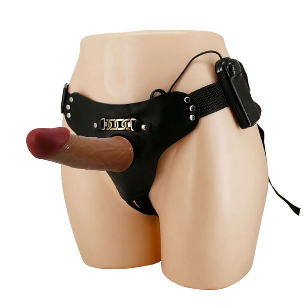 Party Up NELSON Vibrating Strap-On - Brown 17.5 cm Vibrating Hollow Strap-On