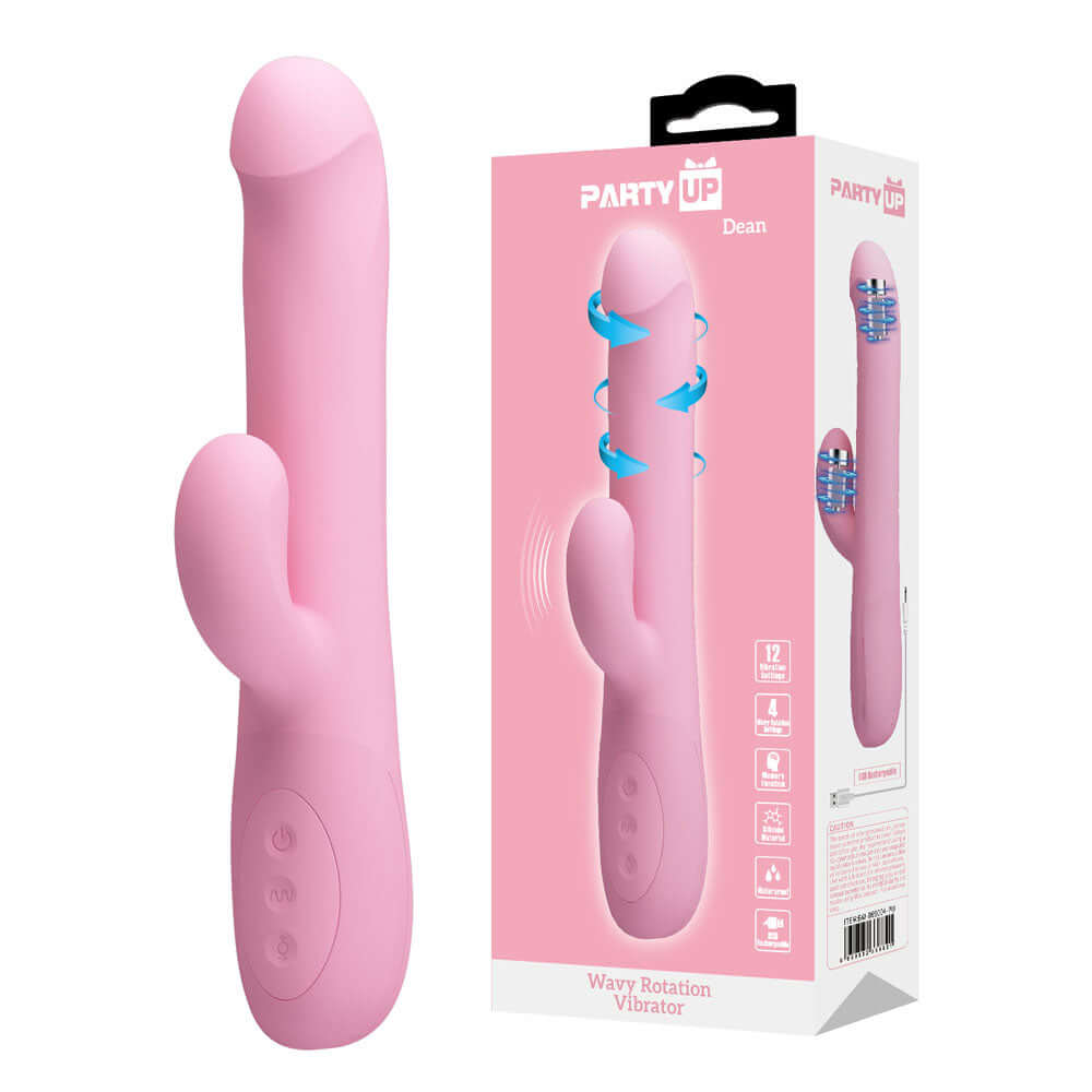 Party Up DEAN Wavy Rotation Vibe - Pink - Pink 23.8 cm USB Rechargeable Rotating Rabbit Vibrator