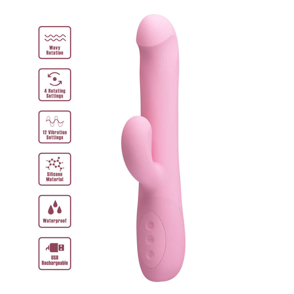 Party Up DEAN Wavy Rotation Vibe - Pink - Pink 23.8 cm USB Rechargeable Rotating Rabbit Vibrator